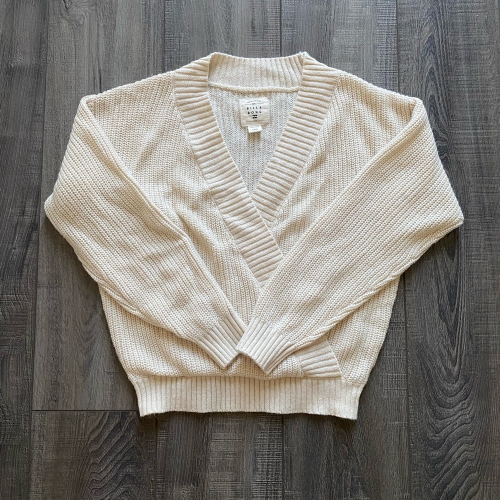 Billabong White Knit Crossover Sweater